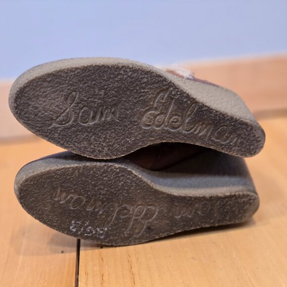 Sam Edelman Boots Womens 7 Brown Leather Ankle Bootie Wedge Heel - Picture 6 of 14